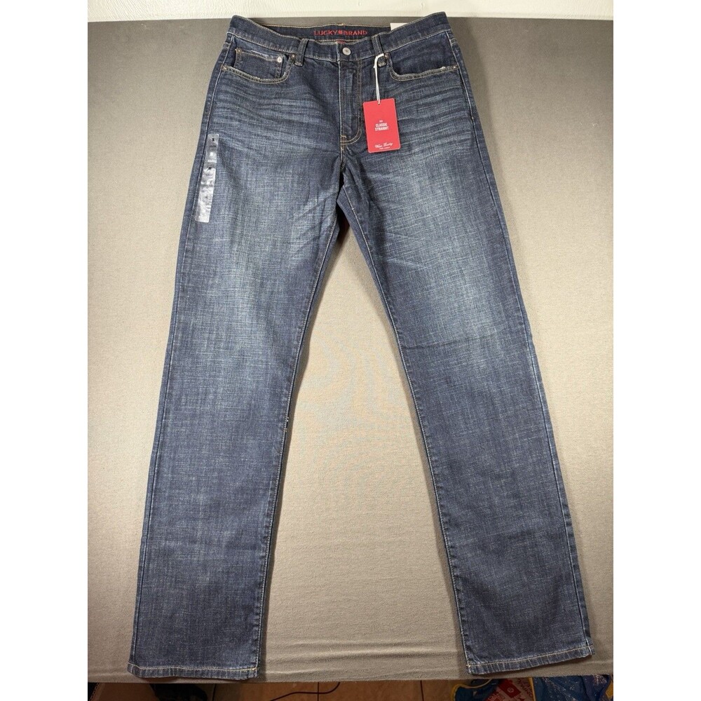 Lucky Brand 329 Classic Straight Jeans Mens 33x36 Dark Wash Blue Denim Stretch